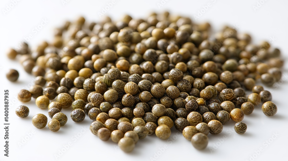 Capers displayed on a white background, highlighting their briny texture - organic mouthwatering background white resolution