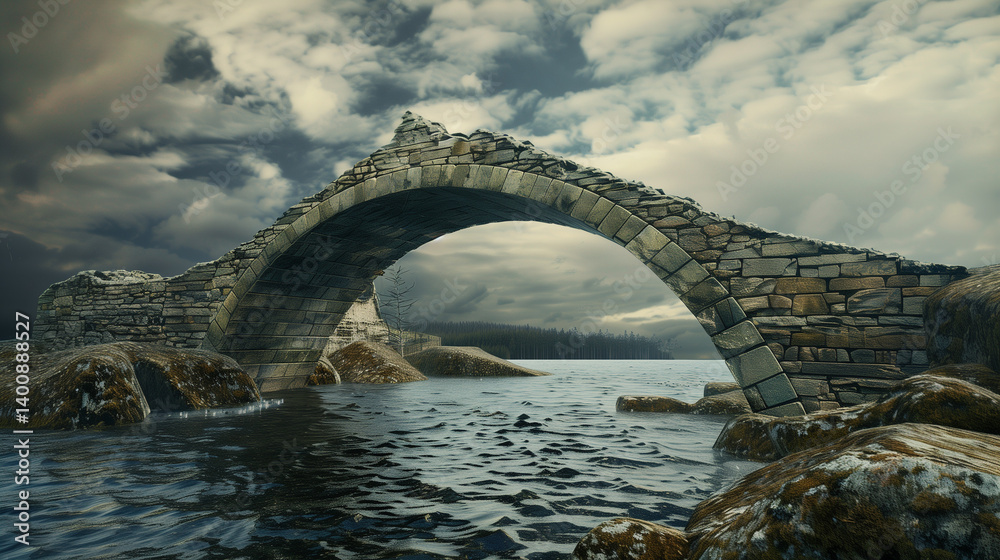 Fototapeta premium Ancient stone arch bridge over tranquil water