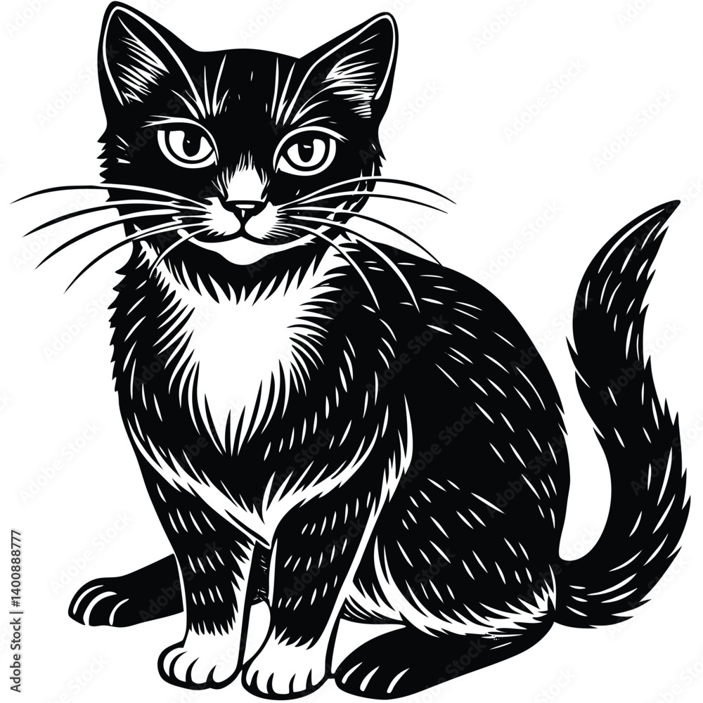 Obraz premium black and white cat vector
