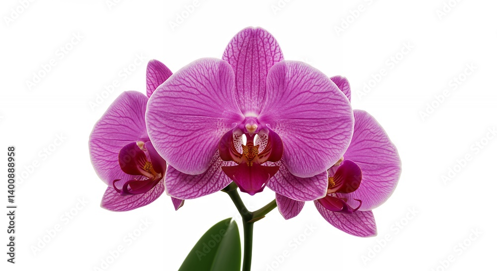 Vibrant pink orchid flourishing in simplistic elegance with lush green leaves Vibrant pink orchid flourishing in simplistic elegance with lush green leaves