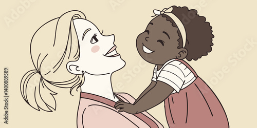 Happy young caucasian mother holding cute african american baby girl looking at camera. Diverse mum and ethnic little child daughter posing for single parent with infant kid mixed race family portrait