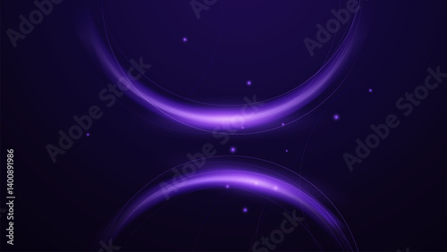 Purple neon glowing lines circel on violet dark background. Futuristic digital neon motion lines technology background. Landing page