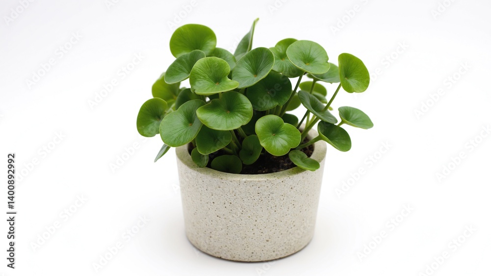 Fototapeta premium Potted Peperomia Plant with Lush Green Leaves Inside Textured Container