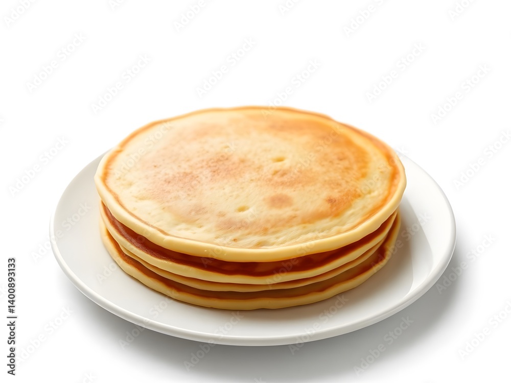 Stack of Plain Golden Pancakes Isolated on White Background – Minimalist Breakfast Food Concept for Packaging, Design, and Advertising Stack of Plain Golden Pancakes Isolated on White Background – Minimalist Breakfast Food Concept for Packaging, Design, and Advertising