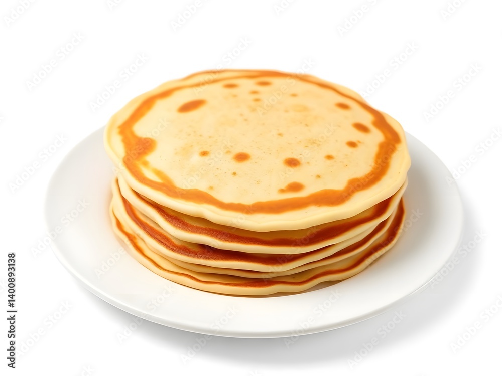 Stack of Plain Golden Pancakes Isolated on White Background – Minimalist Breakfast Food Concept for Packaging, Design, and Advertising Stack of Plain Golden Pancakes Isolated on White Background – Minimalist Breakfast Food Concept for Packaging, Design, and Advertising