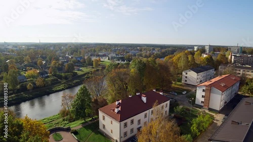 Small Rural Town Viewed from Above in Eastern Europe. Valmiera is One of the Oldest Cities in Latvia, Having Been a Member of the Hanseatic League.