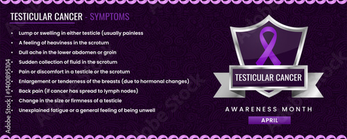 Original Testicular Cancer ribbon with Symptoms, Shield Design with Pattern Based Background.