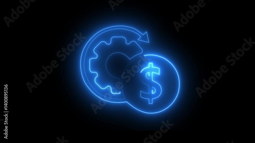 Money and setting Efficiency Icon in Video HD Neon Animation on the black, background.