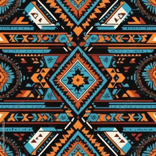Wallpaper Mural Vibrant Southwestern Native American Pattern Textile Design with Geometric Shapes and Bold Colors Torontodigital.ca