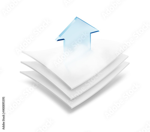 Three wavy layers with arrow and shadows. Vector illustration isolated on white background. Great infographic for your fabric, fiber, material. EPS10.