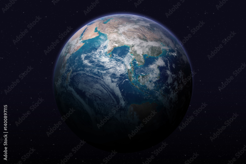 Earth globe on stars background. Earth sphere. Space scene.