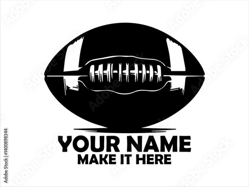 Detailed black and white illustration of an American football with textured surface and laces. Sport concept, American football logo design and American football vector design