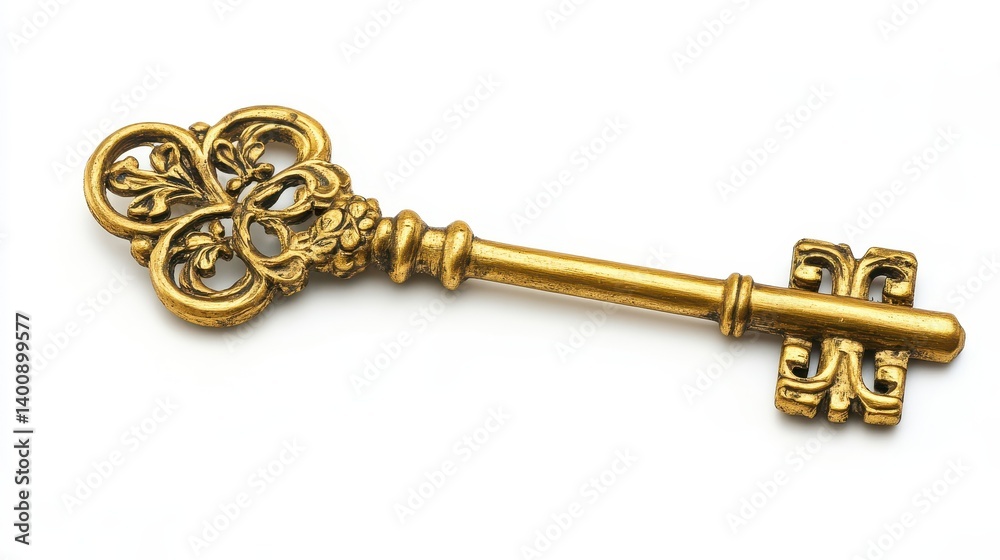 Elegant Handcrafted Golden Key with Intricate Carvings Elegant Handcrafted Golden Key with Intricate Carvings