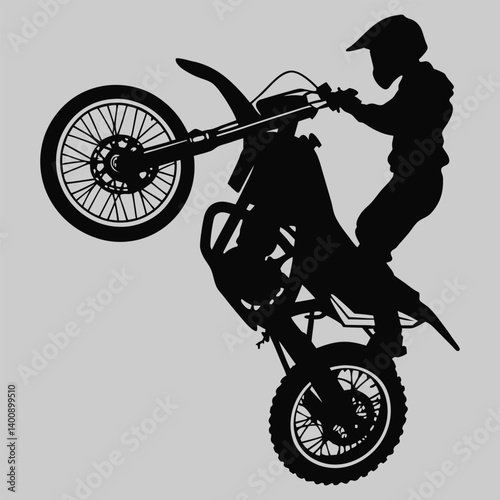 Motorcycle rider performing a wheelie silhouette vector design art and illustration