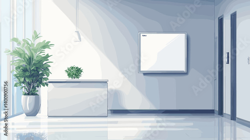Bright Minimalist Office Lobby Interior with Sunlight
