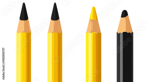 Close Up of Four Sharpened Pencils: Two Black and Two Yellow