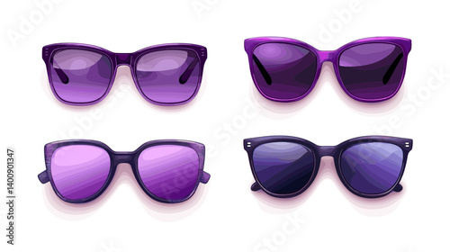 Collection of Purple Sunglasses on White Background