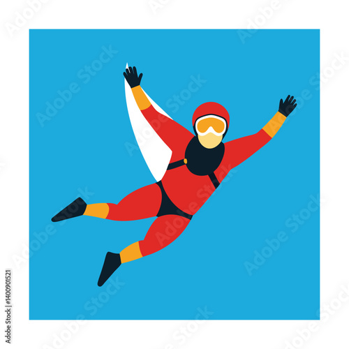 A vibrant illustration of a skydiver in wingsuit flight.