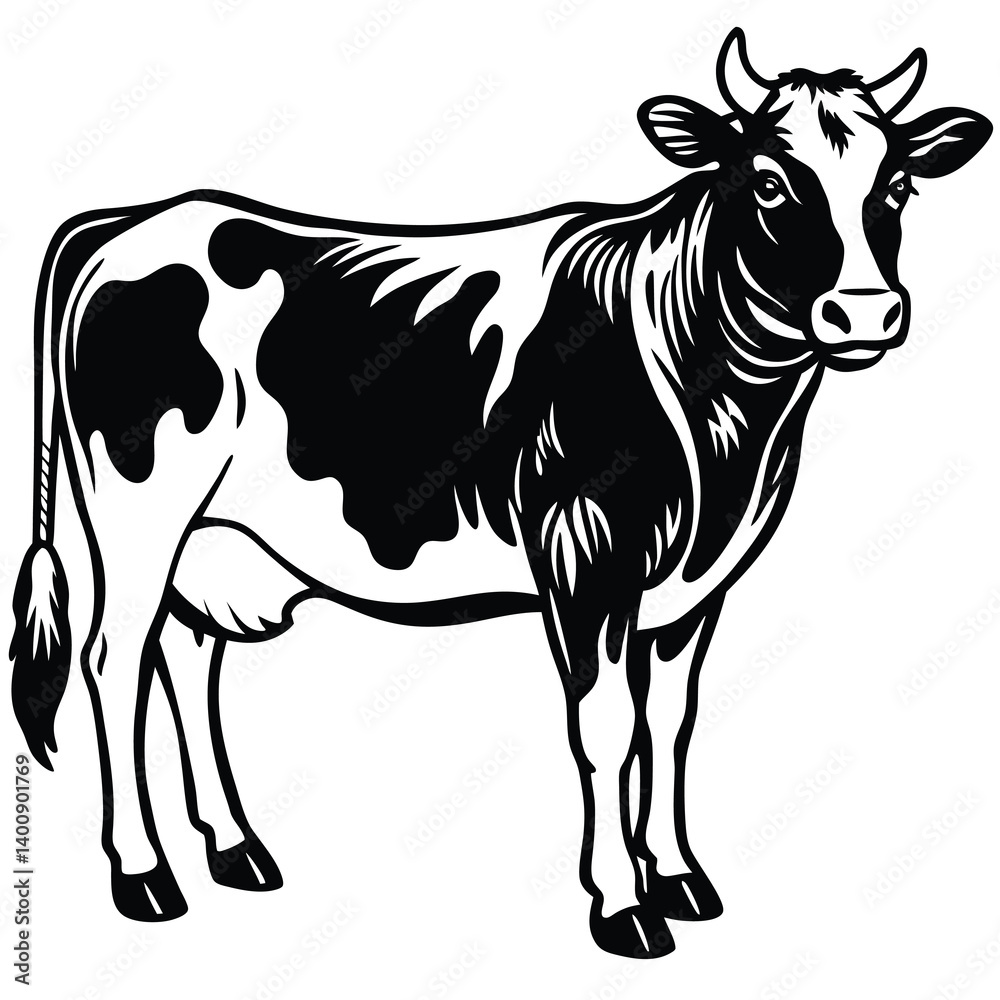 Fototapeta premium Adobe Illustrator ArtwoBlack and white cow-vector drawing-isolated white backgroundrk