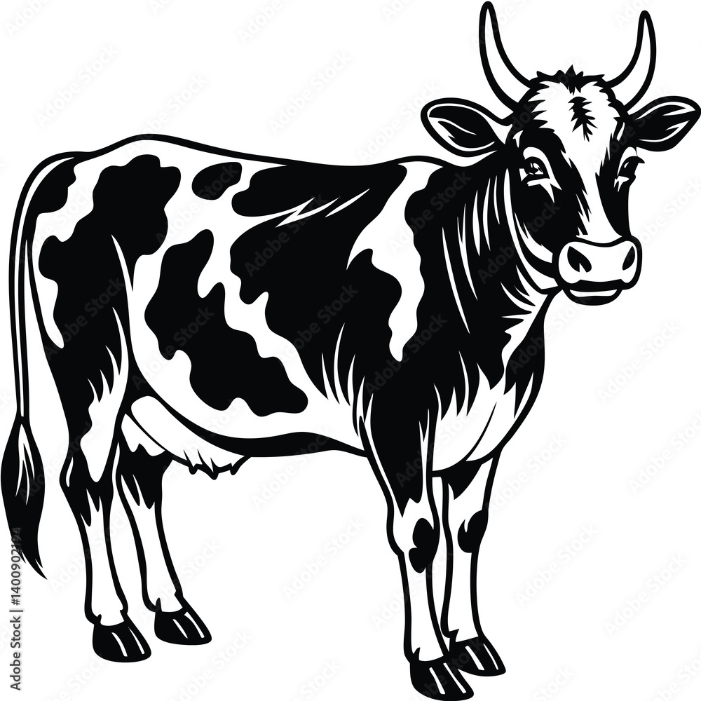 Fototapeta premium Adobe Illustrator ArtwoBlack and white cow-vector drawing-isolated white backgroundrk