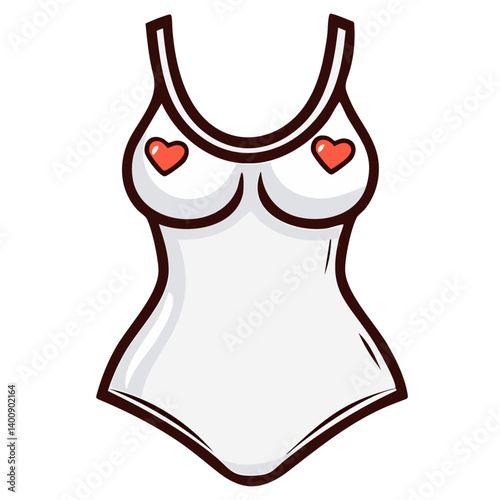 White woman swimsuit or underwear, one piece swimwear, hand drawn doodle cartoon clip art, isolated simple vector illustration