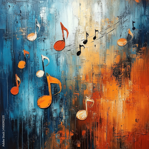 Abstract music background with colorful notes and symbols, vibrant and dynamic composition, artistic concept.
