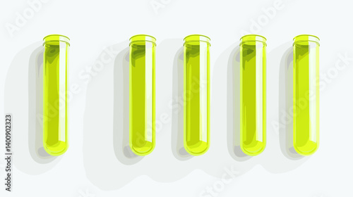 Five Yellow Test Tubes on White Background