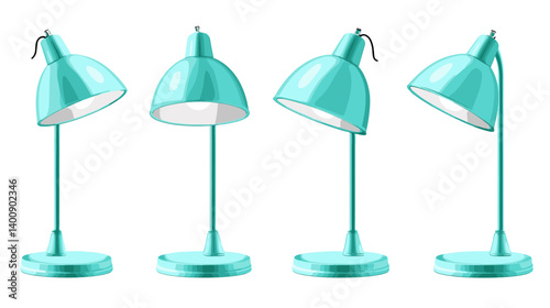 Four Aqua Desk Lamps in Various Positions