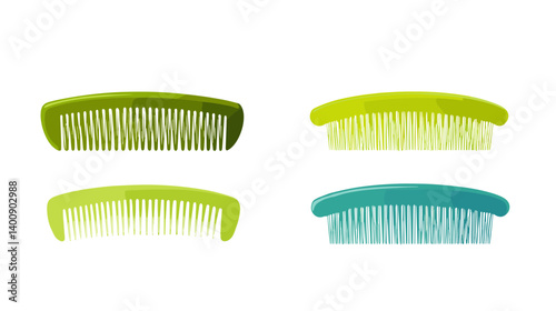 Four Colorful Plastic Combs on White Background