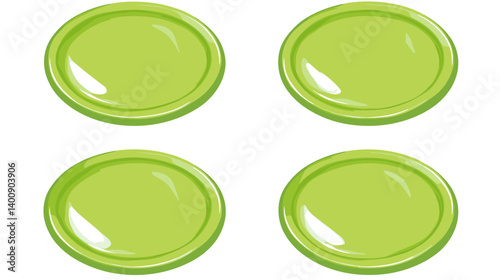 Four Light Green Round Plates on White Background