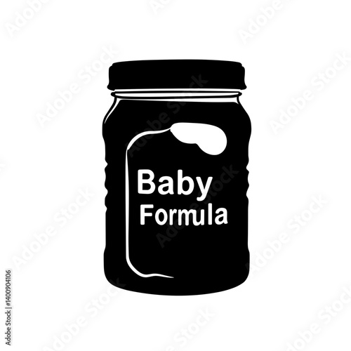 Baby formula jar silhouette in black and white design  