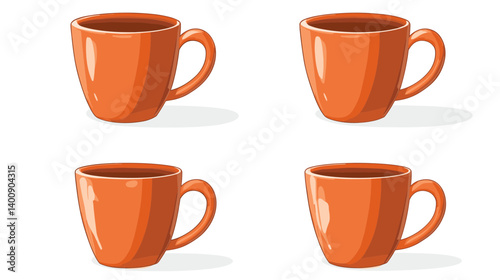 Four Orange Mugs Pixel Art Illustration