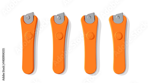 Four Orange Utility Knives on White Background