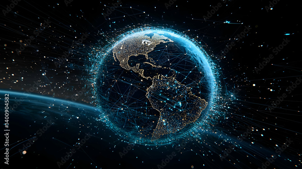 Obraz premium Digital Representation Of Earth With Network Connection
