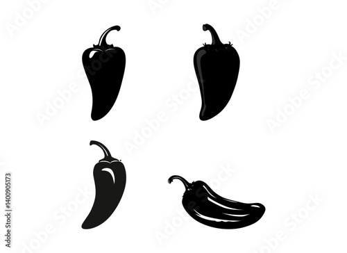 Black Chili and white silhouette vector illustration Set
