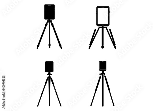smartphone with tripod. Vertical and horizontal position. Illustration vector Set