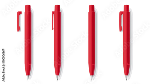 Four Red Pens on White Background