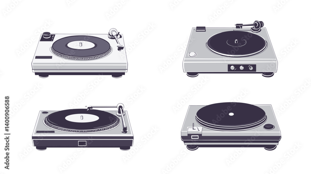 Fototapeta premium Four Retro-Style Turntables Pixel Art Illustration