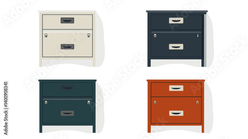 Four Two-Drawer Nightstands in Various Colors: A Minimalist Furniture Set