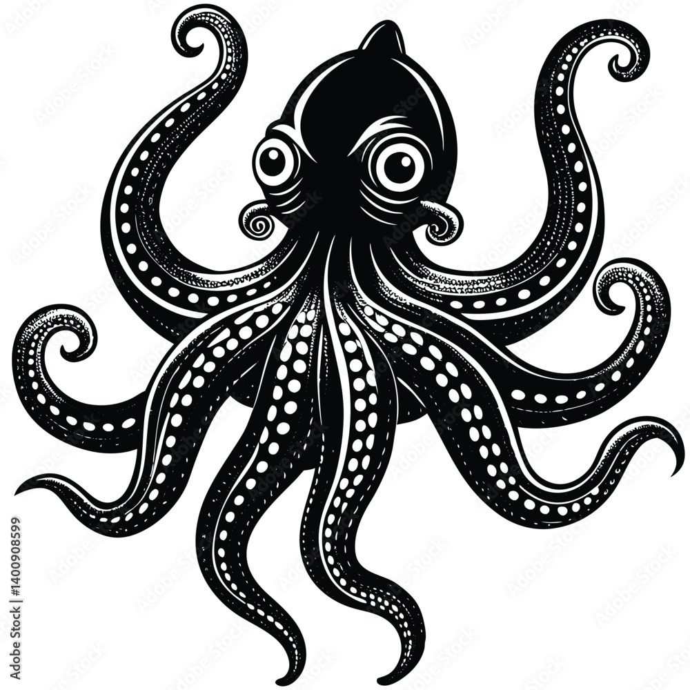 Fototapeta premium Adobe Illustrator ArtwoOctopus Icon on Black and White Vector Backgroundsrk