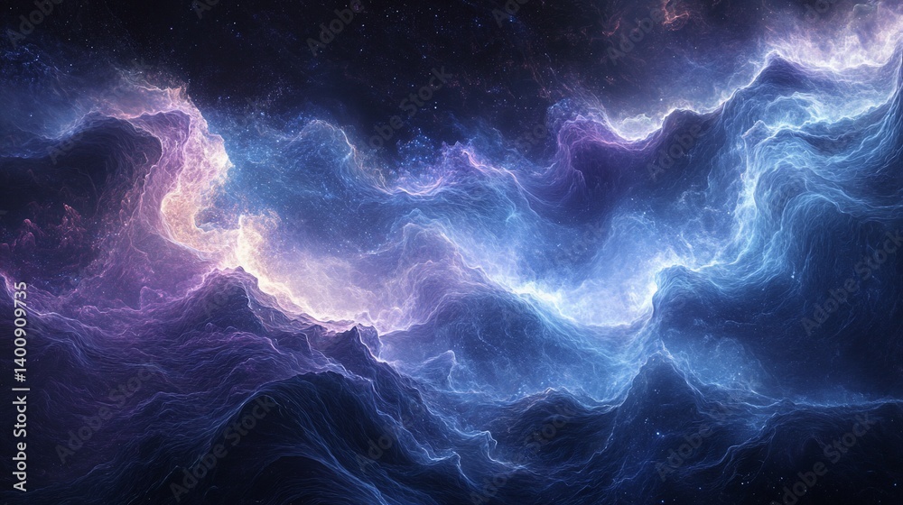 Fototapeta premium Mystical Cosmic Waves: An Abstract Symphony of Light and Shadow in Indigo