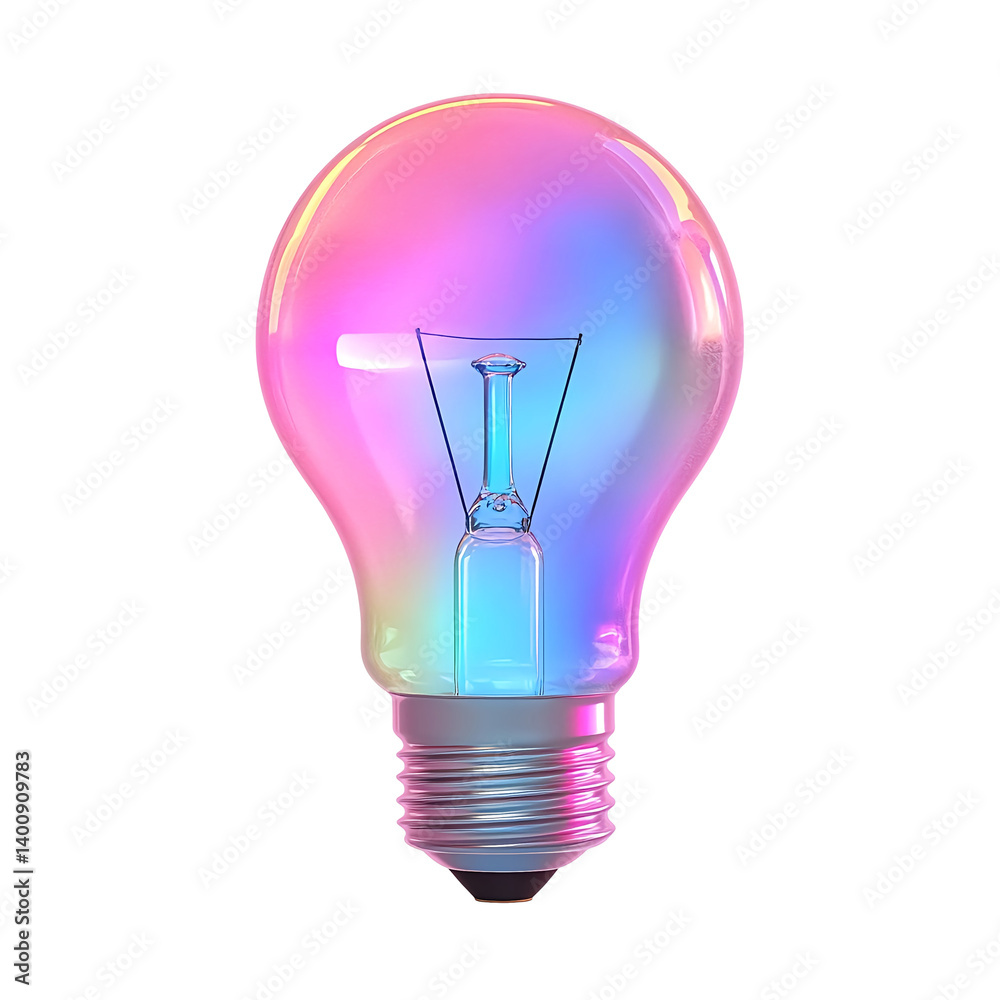 Fototapeta premium Colorful glowing idea bulb lamp, design element, isolated on clear PNG background