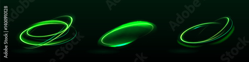 Light green twirl. Curve light effect of green line. Luminous green circle portal. Vector