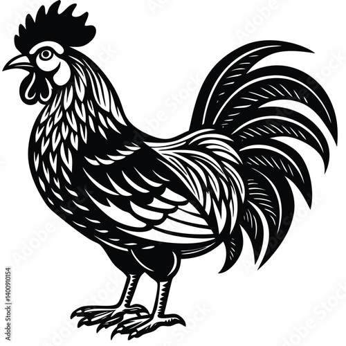 Adobe IllustratorVector illustration of rooster isolated on white background. For kids coloring book. Artwork