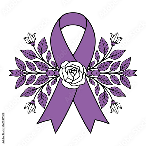 Purple Awareness Ribbon with Floral Design