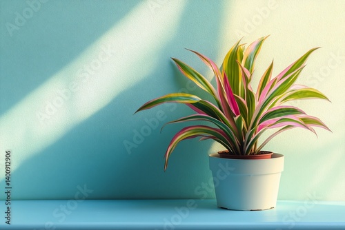 Vibrant plant in a pot, sunlight highlights