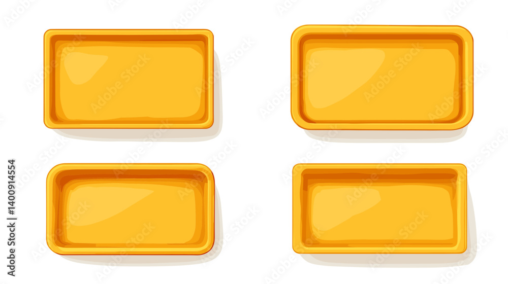 Four Yellow Rectangular Trays on White Background Four Yellow Rectangular Trays on White Background
