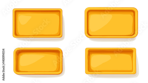 Four Yellow Rectangular Trays on White Background