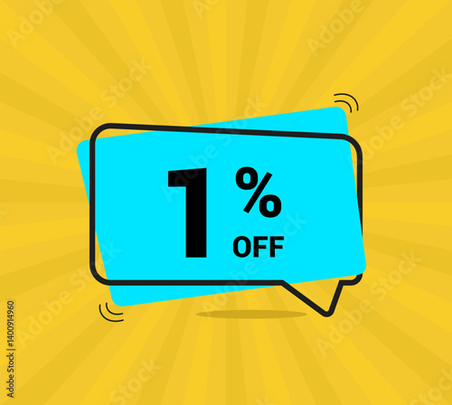 1% OFF sale. Coupon of Discount Price. Discount promotion. Banner for One percent off offers. Yellow and blue Design Template Concept. Vector illustration.