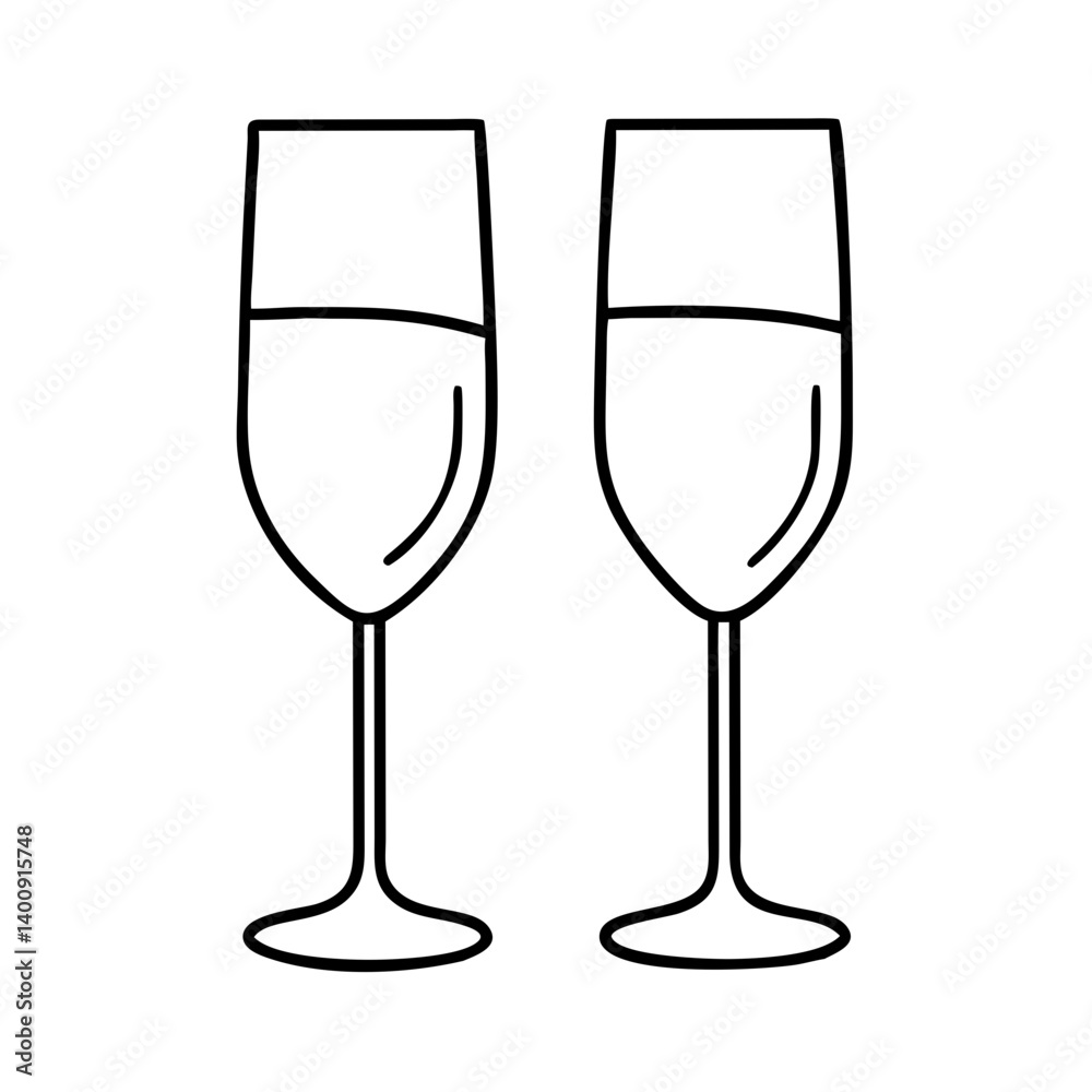 Two Elegant Champagne Flutes Filled with Sparkling Wine for a Toast Celebration Two Elegant Champagne Flutes Filled with Sparkling Wine for a Toast Celebration